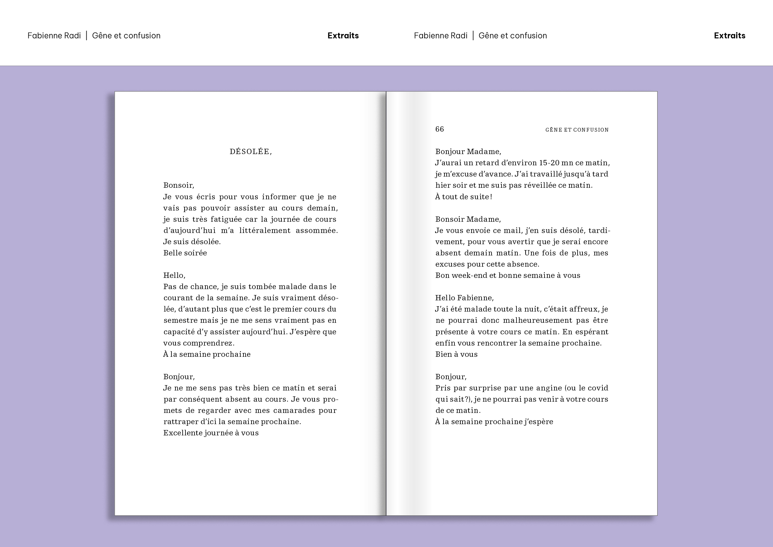 Extraits «Gêne et confusion» de Fabienne Radi