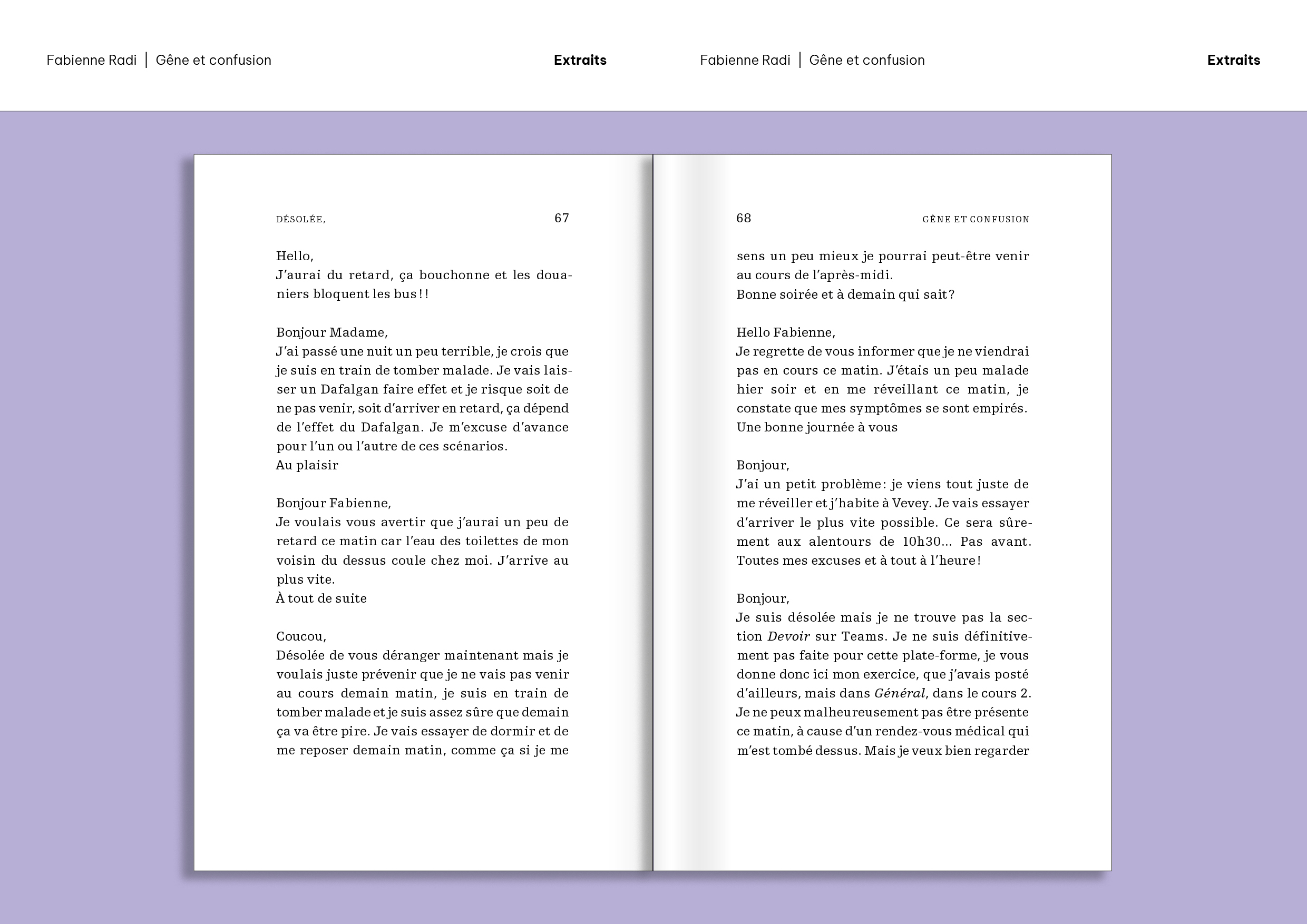 Extraits «Gêne et confusion» de Fabienne Radi
