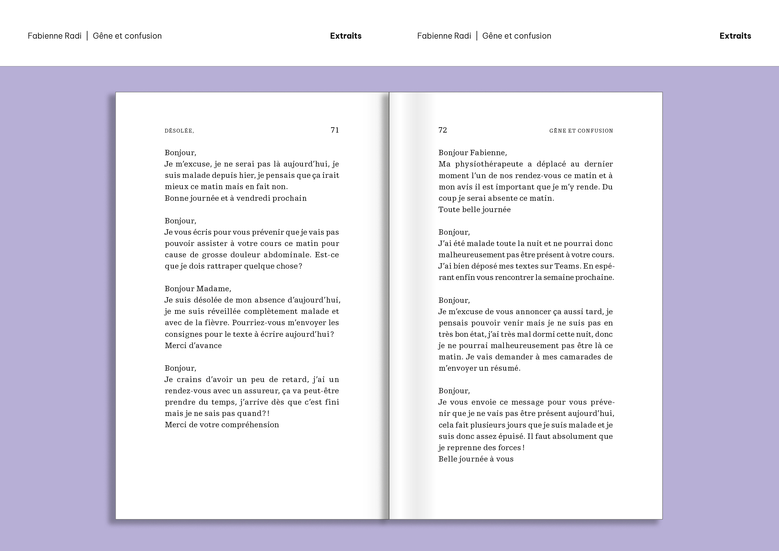 Extraits «Gêne et confusion» de Fabienne Radi
