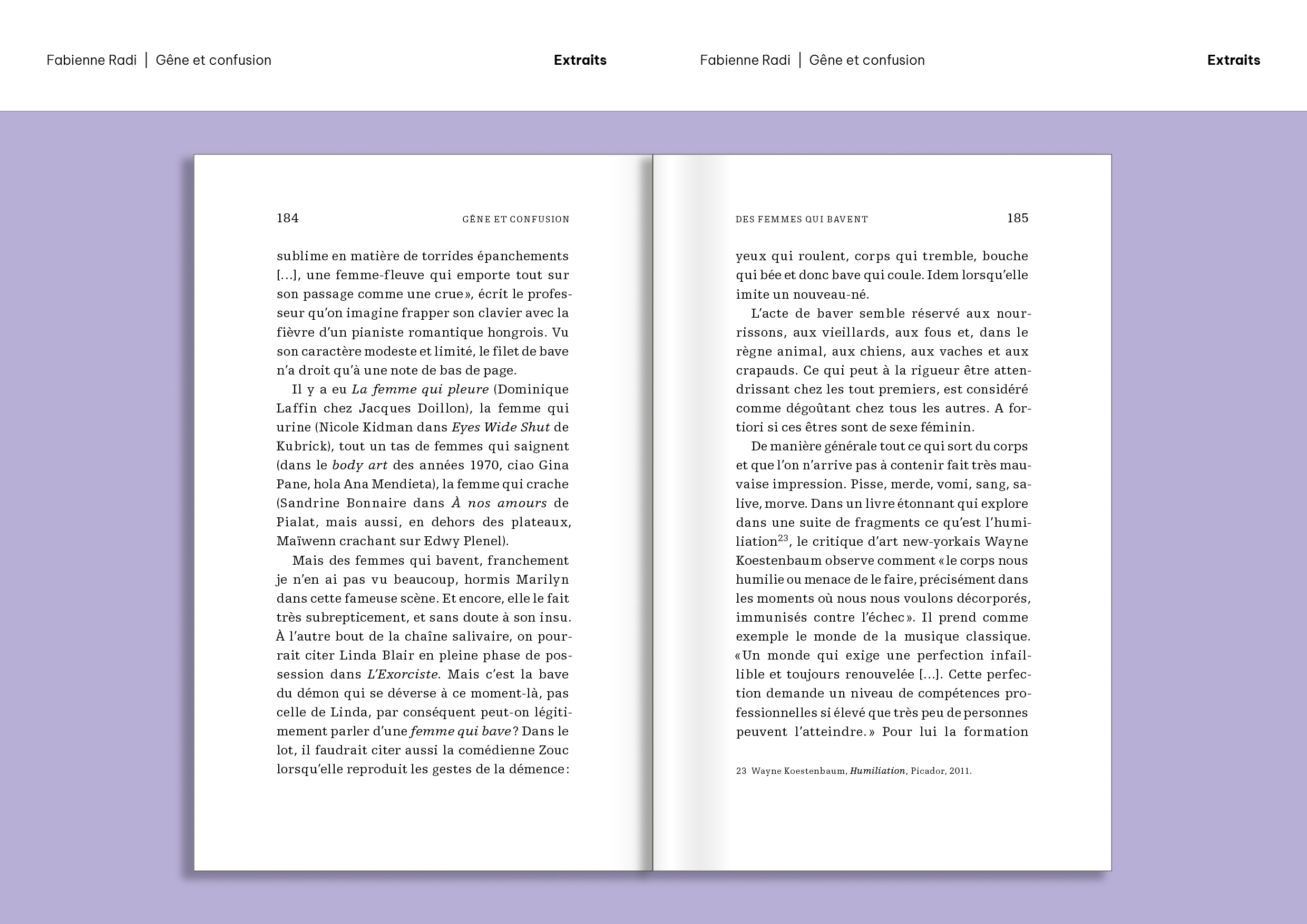 Extraits «Gêne et confusion» de Fabienne Radi