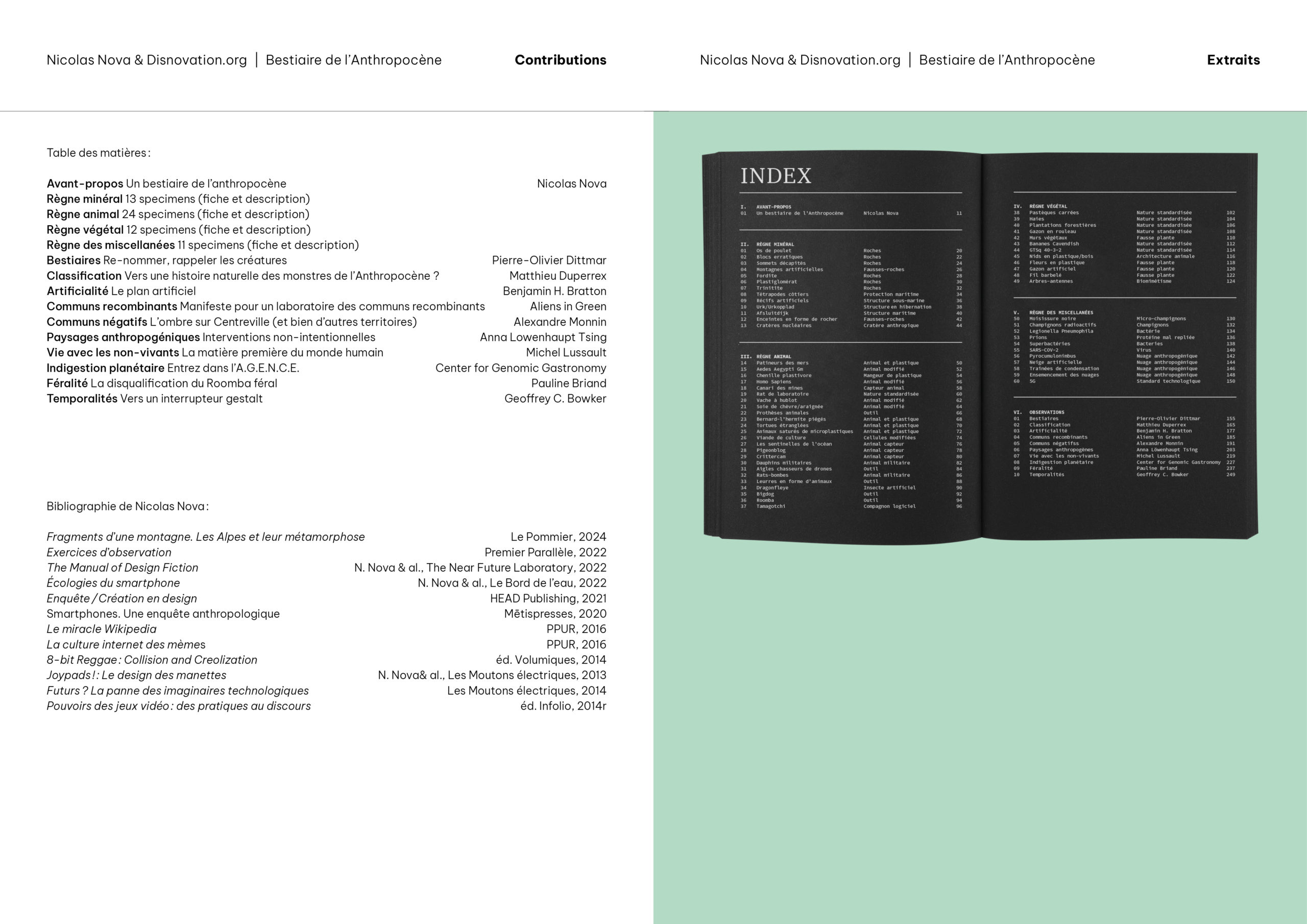 Extraits «Bestiaire de l'Anthropocène» de Nicolas Nova et Disnovation.org