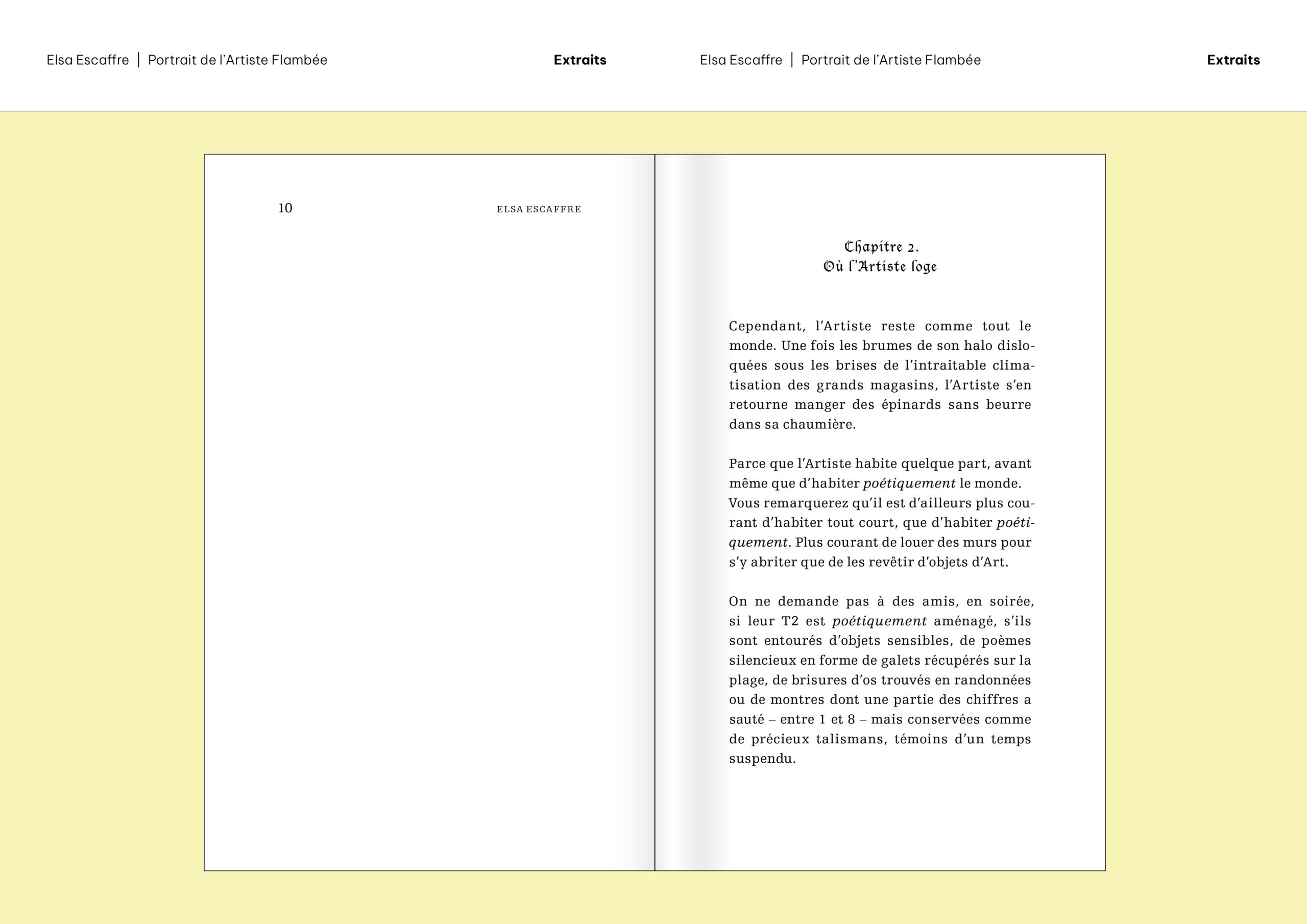 Extraits de «Portrait de l'Artiste Flambée» d'Elsa Escaffre