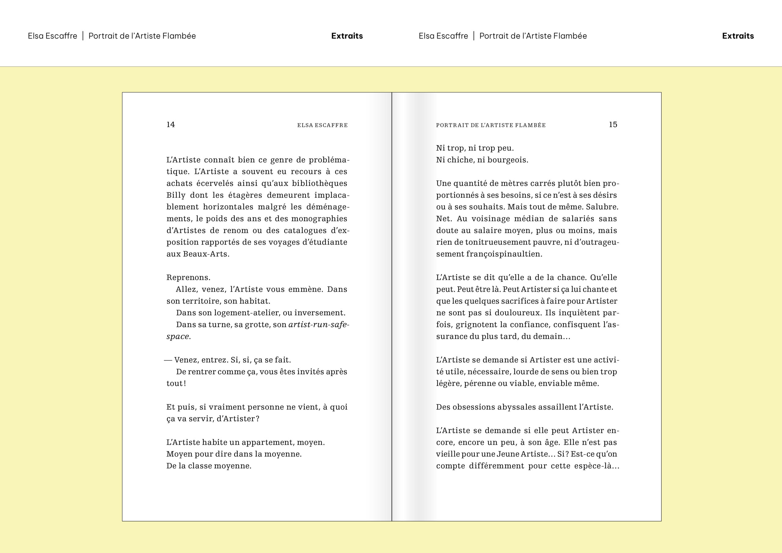 Extraits de «Portrait de l'Artiste Flambée» d'Elsa Escaffre