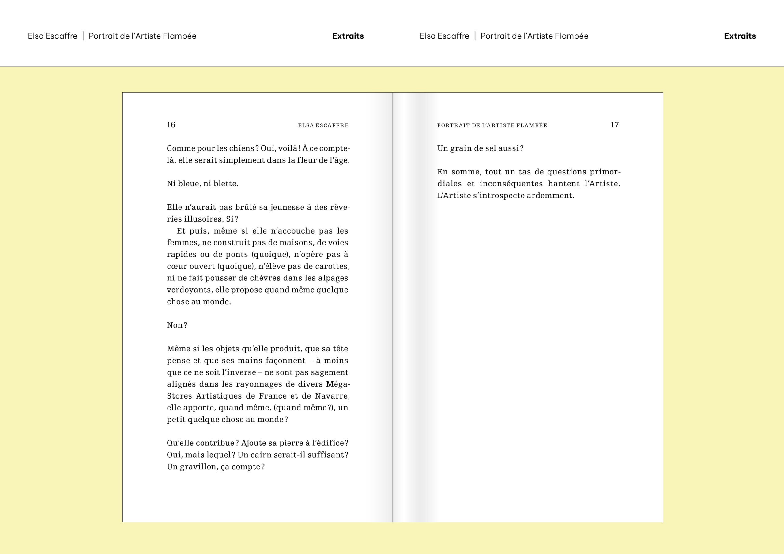 Extraits de «Portrait de l'Artiste Flambée» d'Elsa Escaffre